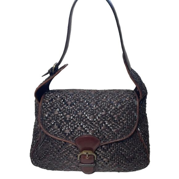 Marni Brown Raffia & Glossy Leather Woven Large Shoulder Bag - Picture 1 of 9